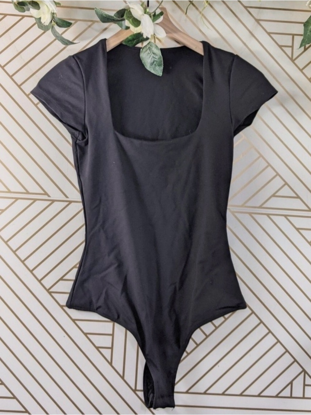 Free People Scoop Neck Cap Sleeve Bodysuit in BLACK